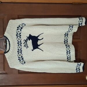 Woolrich Vintage Deer Cream Knit Sweater Chunky 100% Cotton Size Medium Womens